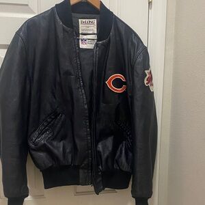 Chicago Bears Black Leather Jacket with Super Bowl Patch
